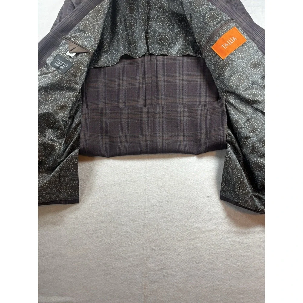 Tallia Mens 46R Plaid Sport Coat Wool Jacket  Brown 2 Button Notch Lapel - Picture 11 of 16